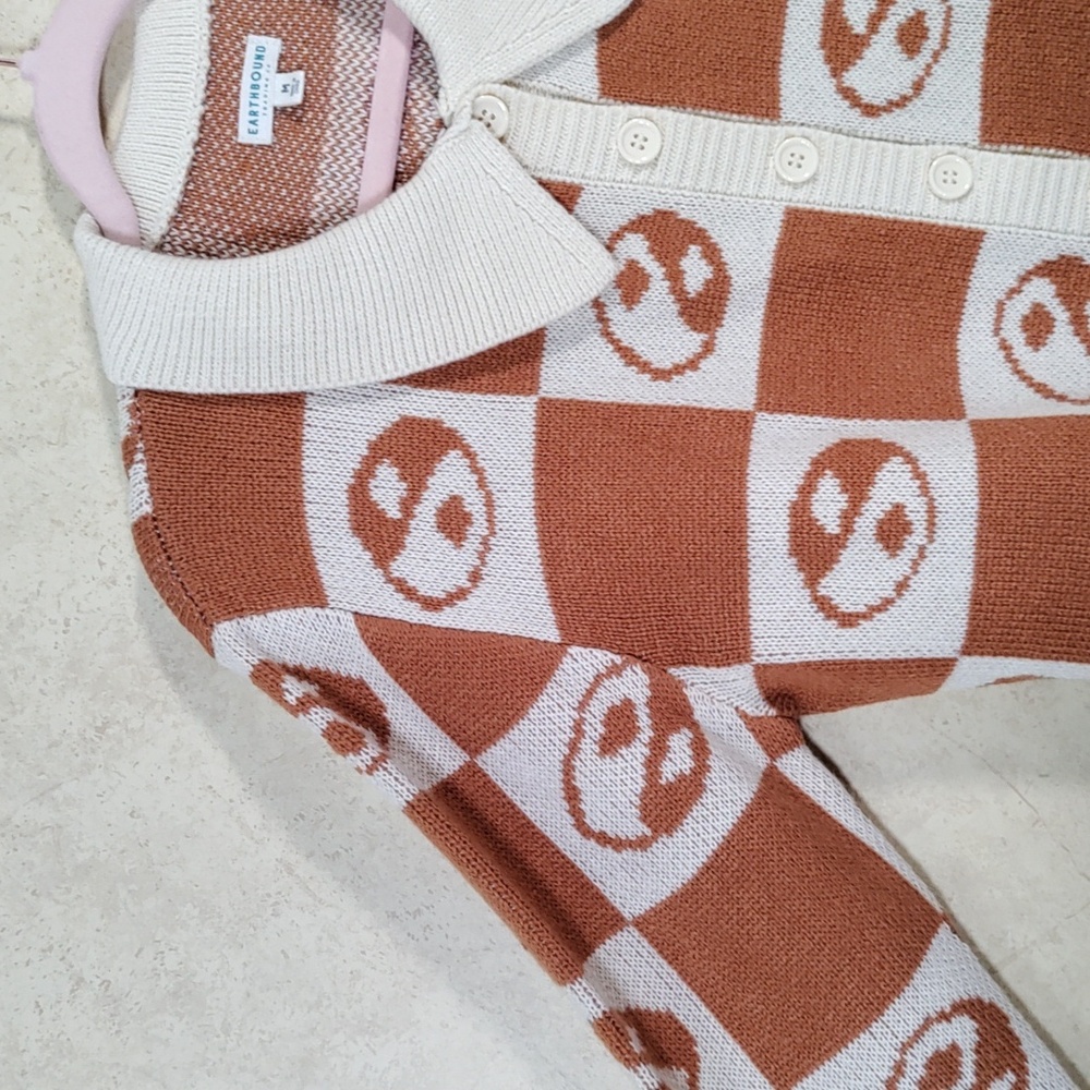05112 Earthbound cream & rust block print ying & yang cardigan M - Picture 5 of 11